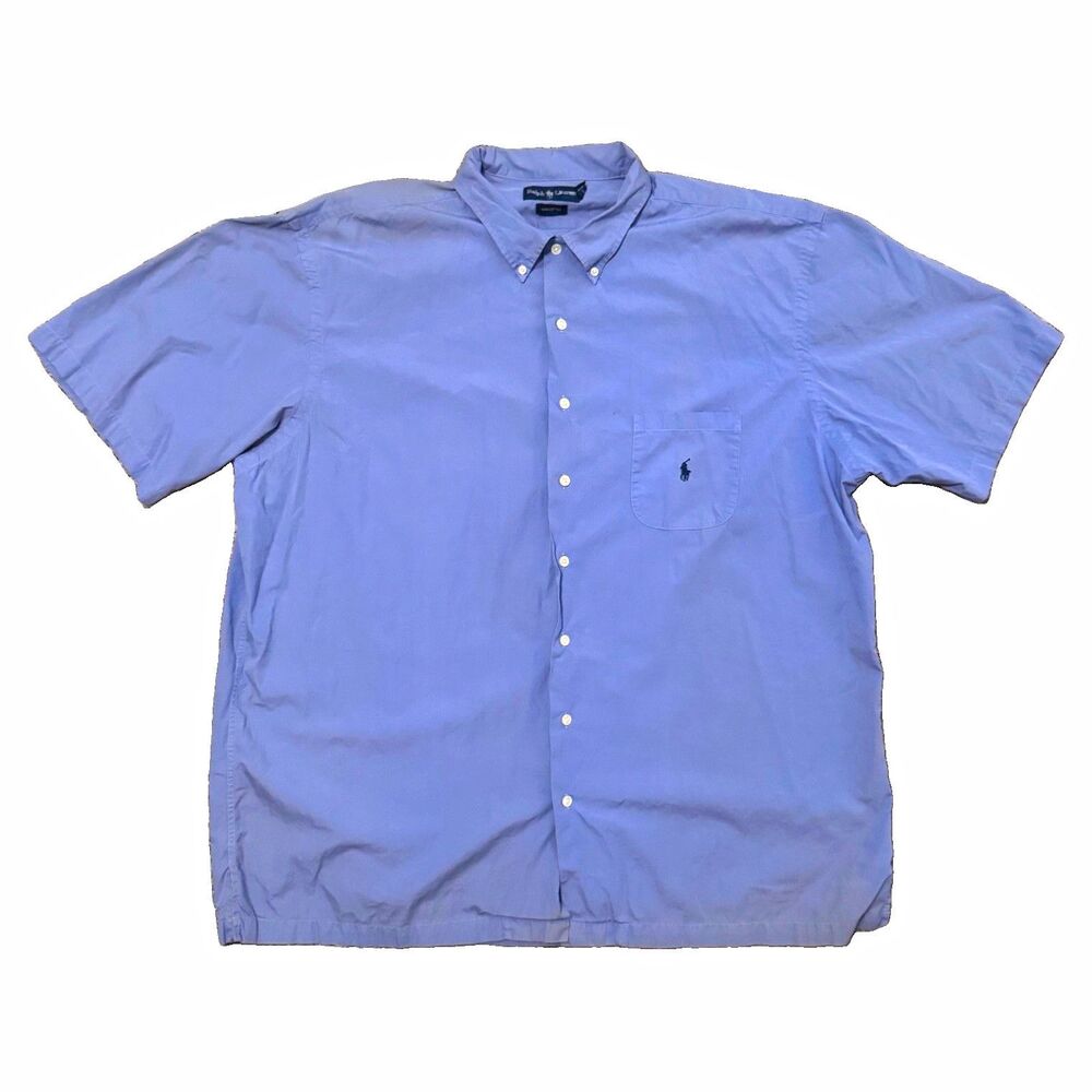 Ralph Lauren Classic Fit Shirt Mens 2XLT Blue Solid Cotton Button Down SS Pocket
